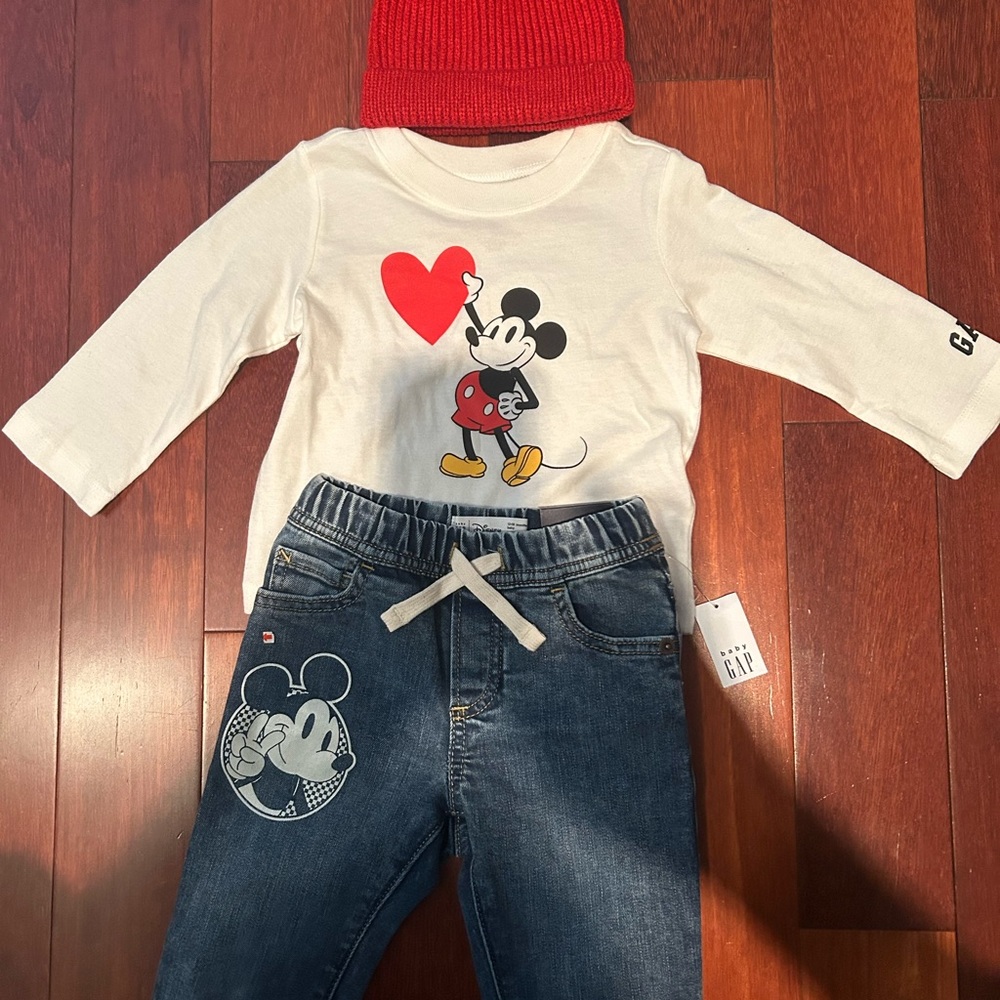 ✅ NWT babyGap x Disney Mickey Mouse Set - 12-18M Outfit & 6-12M Hat - Picture 3 of 10